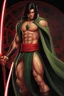 Placeholder: Full Body, Male Tan Human, Muscluar Body, Sith, Red Blindfold, Green and Black Robes, Handsome face, Black hair.