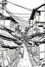 Placeholder: Poor neighborhood Tokyo, line arts, manga style