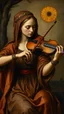 Placeholder: Hieronymus Bosch style , a women playing the violin