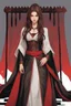 Placeholder: concubine in the Witcher world, long brown hair, red eyes, red and black attire