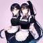 Placeholder: girl, masterpiece, best quality, cinematic lighting, detailed outfit, perfect eyes, black hair, red eyes, long hair, ponytail, in modern world, maid in cafe, bright colors, pastel shades, soft lighting, dreamy atmosphere, detailed background, vibrant colors,