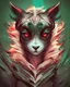 Placeholder: Comic book art style black lamb with red eyes, contrasting green meadow, cartoonist, digital portrait, dark fantasy, black iridescent skin, vintage animation, wet look, anime, gothic