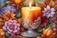 Placeholder: Beautiful Autumn candle with flowers and decorations. Realistic. Vivid colors, delicate colors, satin, stilizyed, silk. Oil painting, flowing art, trending on artstation, sharp focus, studio photo, intricate details, highly detailed, a perfect masterpiece. Art in the style of Jody Bergsma.