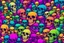 Placeholder: a field of 1000s of cartoonish, anatomically correct, skulls, vivid RANDOM BRIGHT neon colors, dark comedy, well lit, high detail, photorealistic, horrorcore, fun, scary, none featured, each a different color or hue,
