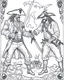 Placeholder: Pirates of the Caribbean: Dueling Pirates Coloring Challenge: Create an action-packed coloring page inspired by the Pirates of the Caribbean movie, featuring a dramatic scene with two pirates engaged in a thrilling sword duel. Capture the intensity of the battle with dynamic poses and expressions, providing ample space for young artists to color the characters and their surroundings in black and white. This coloring challenge invites kids to infuse their creativity into the high-stakes world of