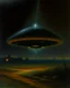Placeholder: A black UFO with lasers painted by Birge Harrison