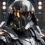 Placeholder: star wars bald male corellian pilot wearing pearlescent black and gunmetal grey First Order special forces heavy assault stealth commando armor and helmet with gold trim inside the jedi temple, hyperdetailed, dynamic lighting, hyperdetailed background, 8k resolution, volumetric lighting, light skin, fully symmetric details