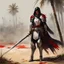 Placeholder: [art by Guy Borremans] bloody Templar of the Oath of Silence on the battlefield with her mace and palmtree crab armour