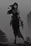 Placeholder: black and white 1922 desert ancient city ruins lovecraftian librarian woman