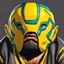 Placeholder: fantasy 90's tcg art of a man with a yellow lucha libre mask with no mouth, yellow boxing gloves and yellow vest and orange skin yugioh style art