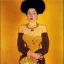 Placeholder: Retrato de cuerpo entero de una mujer bella vestida de oro voluptuosa con el estilo de Gustav Klimt