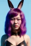 Placeholder: MCU Portrait, Front image, cyberpunk Asian woman, rabbit mask, black pink color, latex dress, highly detailed, concept art, smooth, unreal engine 5, god rays, ray tracing, RTX, lumen lighting, ultra detail, volumetric lighting, 3d, finely drawn, high definition, high resolution.