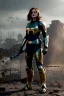 Placeholder: ultrarealistic, ruined city,__revealing sci-fi armor__, no star, __angles__, 18 year old woman, strikingly beautiful,ginger hair, _colour_, [__starlets__|__starlets__], (pale __skincolor__ skin:1.2), __camera__, _hair_, detailed face and eyes, medium breasts, sci-fi theme, freckles, dynamic pose, resolved expression, __accessory__, strappy outfit, (straps:1.1), sword in scabbard on left hip, (buckles, buttons, snaps, rings:1.0), haltertop style breastplate, detailed eyes, plump lips