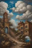 Placeholder: Heritage framed oil painting of graffiti painting clouds on earth