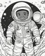 Placeholder: coloring page, depicting a black kid as an Astronaut, full body, outline, black and white, highly defined, white background, empty background, cartoon style, coloring book style