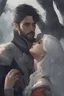 Placeholder: A couple from the dnd game curse of Strahd kissing. She has white hair he has long black hair.