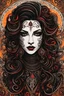 Placeholder: an abstract portrait of a goth punk vampire girl from calligraphic letters, flourishes, and swirls , finely drawn and inked, in classic Arabic calligraphy, 4k, hyper detailed in the style of EL SEED and vibrantly colored in the style of GUSTAV KLIMT