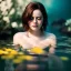 Placeholder: Emma Stone underwater with yellow flowers for hair, closed eyes, rtx, reflection, 8k, glow, winning photography, caustics