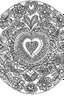 Placeholder: kids coloring page, mandala of flowers and hearts, cartoon style, thick lines, low detail, no shading