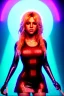 Placeholder: portrait, Shakira, blonde artist, angry, Realistic image, latex style dress. Skewers, loose long hair, eyes make up, perfect, glow, circle iris. Neon colors, leds, geometric shapes. Dark background, photo studio, neon lights. Cyberpunk, concept art, smooth, unreal engine 5, god lights, ray tracing, RTX, lumen lighting, ultra detail, volumetric lighting, 3d, finely drawn, high definition, 4k.