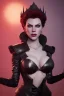 Placeholder: Hannah Waddingham as evil queen in black leather, busty, cleavage, voluptous, rebecca Welton, angry, stern look. character design by cory loftis, fenghua zhong, ryohei hase, ismail inceoglu and ruan jia. unreal engine 5, artistic lighting, highly detailed, photorealistic, fantasy