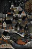 Placeholder: A black village in a shadow realm designed in Scandinavian folk art