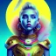 Placeholder: blonde woman teenager, gold teeth, purpurin, retro futuristic, feather dress, gradient color, BLUE, PINK, CYAN, neon, insanely detailed, 16k resolution, perfect eyes, cinematic smooth, intricate detail