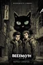 Placeholder: Create a book cover visualization. Against a dark urban underground backdrop, place three fearless teenagers in different characteristic poses, expressing determination. Next to them, position a mysterious black cat with ominous eyes, looking towards the viewer. The title 'Behemoth and Computer Zombies' should be centered in a dynamic, somewhat mysterious font. Surrounding the main outline of the cover, add elements related to the book's main themes, such as a computer screen with game ch