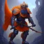 Placeholder: an orange fruit warrior in full navy blue and orange battle armor, a highly detailed illustration, background of Inka jungle, realistic render, 8 k, micro detail, intricate, elegant, centered, digital painting, Artstation, smooth, sharp focus, illustration, artgerm, tomasz alen kopera, peter mohrbacher, donato giancola, joseph christian leyendecker, wlop, boris vallejo