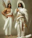 Placeholder: Athahualpa, native american warrior, long black hair, big muscles, white fabric coat like wings