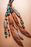 Placeholder: feathers and beads on leather string moving in the wind, warm colors, sharper details, fantasy