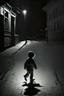 Placeholder: A boy playing on the street at midnight with his shadow