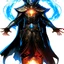 Placeholder: A 25 years boy persian in matte black robes with flaming eyes with grin with flaming light blue pupils stands atop a squire Two infinity gauntlets contain six infinity stones, one of which is made with nano In the hands of a powerful man walking While standing on a majestic height from afar With two big wings