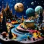 Placeholder: Detailed creepy landscape made of cake-frosting and modeling clay, stars and planets, Amano, Roger Dean l, strong texture, Ernst Haekel, extreme detail, intricate, colours, Max Ernst, decal, rich moody colors, sparkles, bokeh, odd