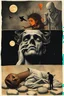 Placeholder: subconscious predictive demoralization, surreal, metaphoric, minimal, fragmented illustrated collage, 3 stages of grief, by Dave McKean and Esau Andrews