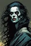 Placeholder: create a terrifying, ethereal, otherworldly gaunt and withered ancient female Bruxa vampire , in the comic book art style of Mike Mignola, Bill Sienkiewicz, John Romita Jr., Leonardo Romero, Simone D'ARMINI, and Jean Giraud Moebius, with highly detailed and sharply defined feminine facial features , finely penciled and inked , dramatic natural lighting