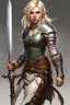 Placeholder: Female elf warrior, long sword, leather armor, blond, high res, pathfinder, dungeons dragons