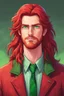 Placeholder: man, long red hair, long red jacket with green tie, green eyes, stardew valley style
