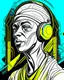 Placeholder: Illustrative sketch of Pharaoh Akhenaten in music with headphones, contrasting colors, ultra quality, hyper detailed, graffiti, concept art, maximalism, 8k