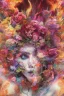 Placeholder: Generate a captivating digital artwork where a vivid explosion of images on a canvas bursts forth, weaving together elements of a woman, demons, tattoos, flowers, and stormy hues. Capture the essence of dynamic creativity in this abstract masterpiece."