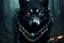 Placeholder: Studded Silver choke chain, around the neck of a wolf, photorealistic, 4k, dark fantasy