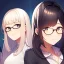 Placeholder:  three girls, leaning pose, sueter, glasses, portrait,