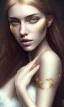 Placeholder: Portrait of beautiful women, correct facial symmetry, golden crown, dark brown hair, dark background, white flowers around, loish, painting, 8k, colorful, brush strokes,