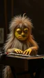Placeholder: a hairy fruit playing a synthesizer