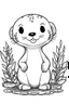 Placeholder: cute coloring page, sketch style, cute baby otter in the wood, cute cartoon, white and black, withe background, no shadows, outline.