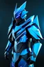 Placeholder: neon blue, flying parts of armor in form of triangles, cyber armor, geometric patterns on armor, male, orbiting triangle, armor drones