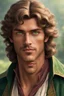 Placeholder: thirty-year-old sorcerer, handsome and kind face, with tanned skin, brown hair and green eyes, dressed as a 18th century countryside teacher