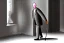 Placeholder: digital illustration of a blind man , holding cane, walking