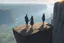 Placeholder: Only one guy and a girl are standing on the edge of a cliff and holding hands