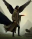 Placeholder: native american shaman, wise man, long black hair, black hooded coat like wings, 8k resolution concept art portrait by Greg Rutkowski